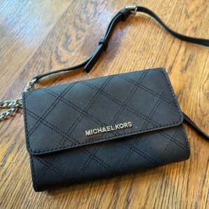 Black Saffiano Leather Michael Kore Crossbody Bag